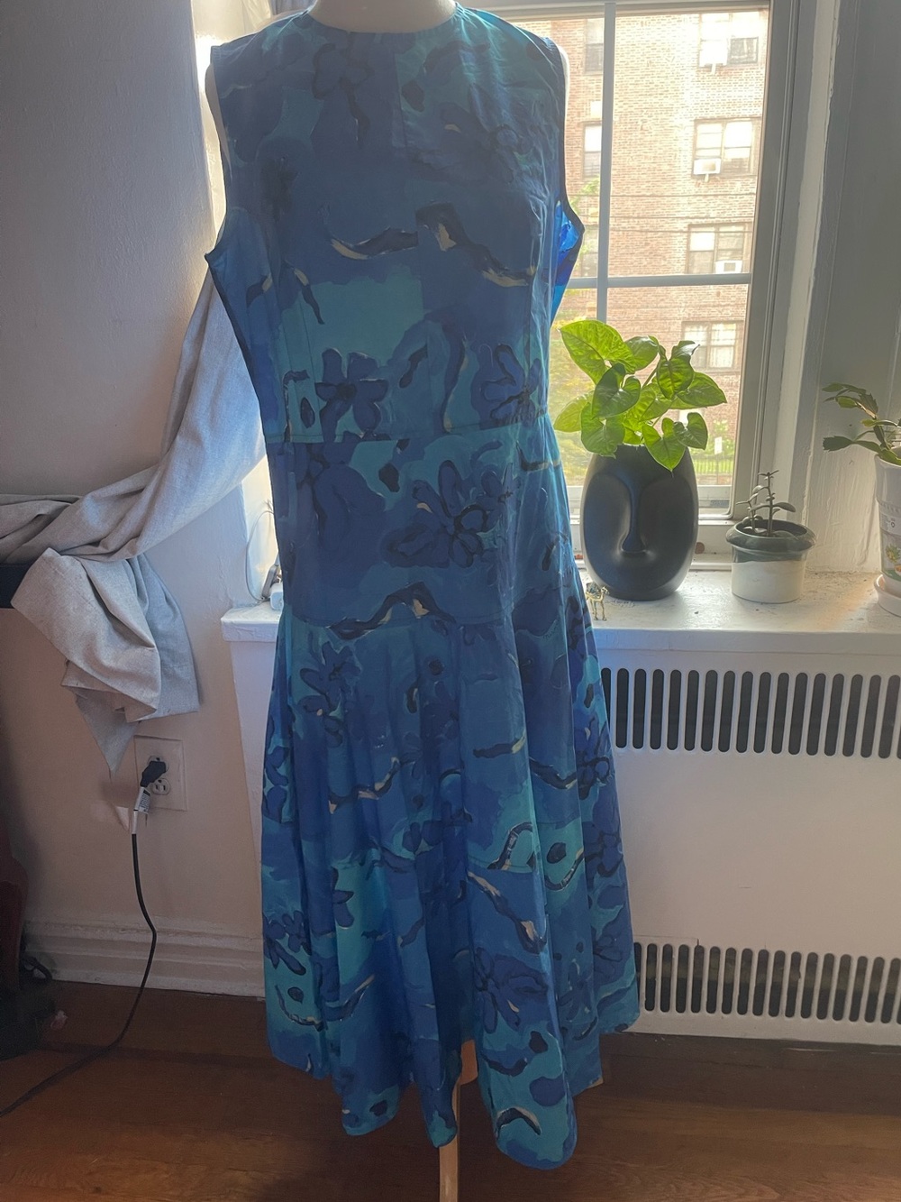 Marni Sleeveless Teal and Navy Floral Midi Dress